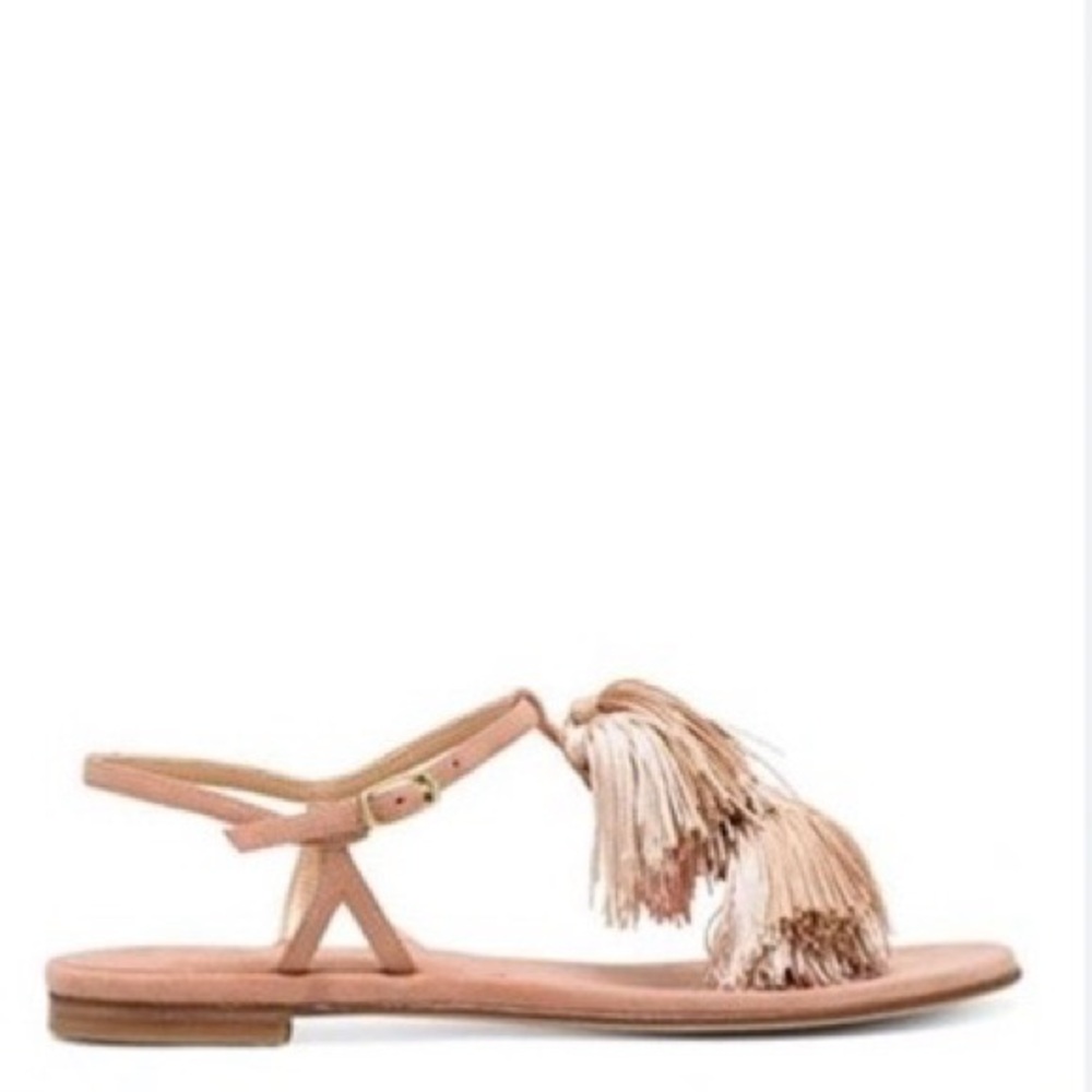 Stuart Weitzman Jabow Flat Tassel Pompom Sandal In Naked Suede